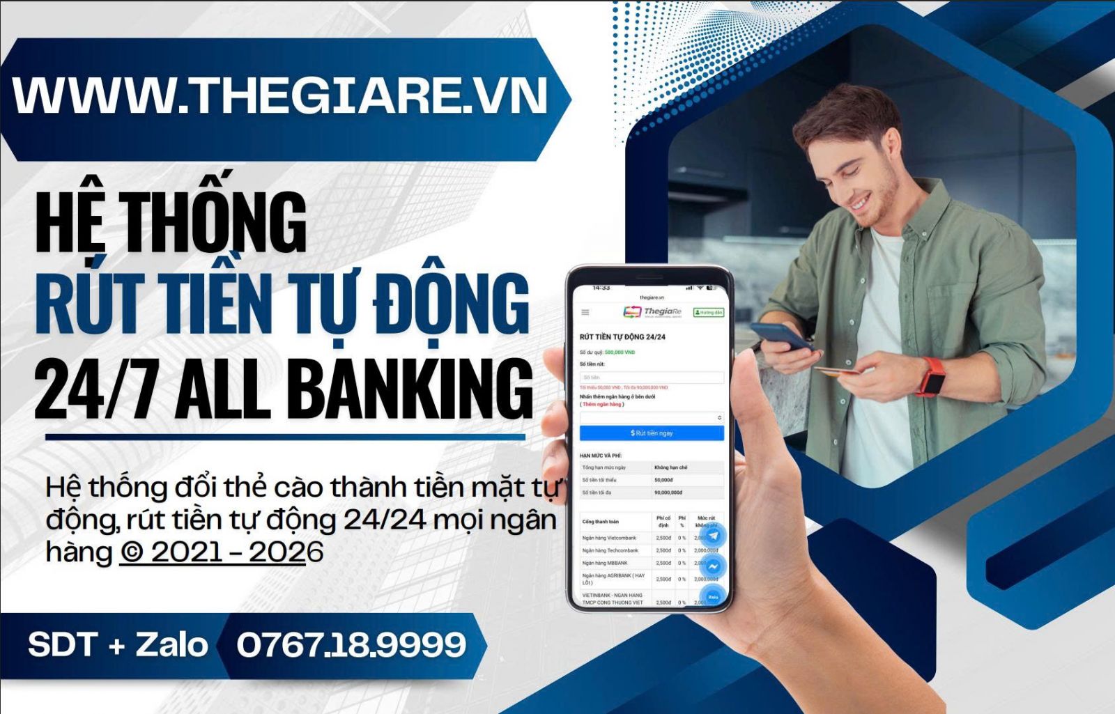 Hướng dẫn rút tiền từ Thegiare.vn về mọi ngân hàng 24/7 all banking
